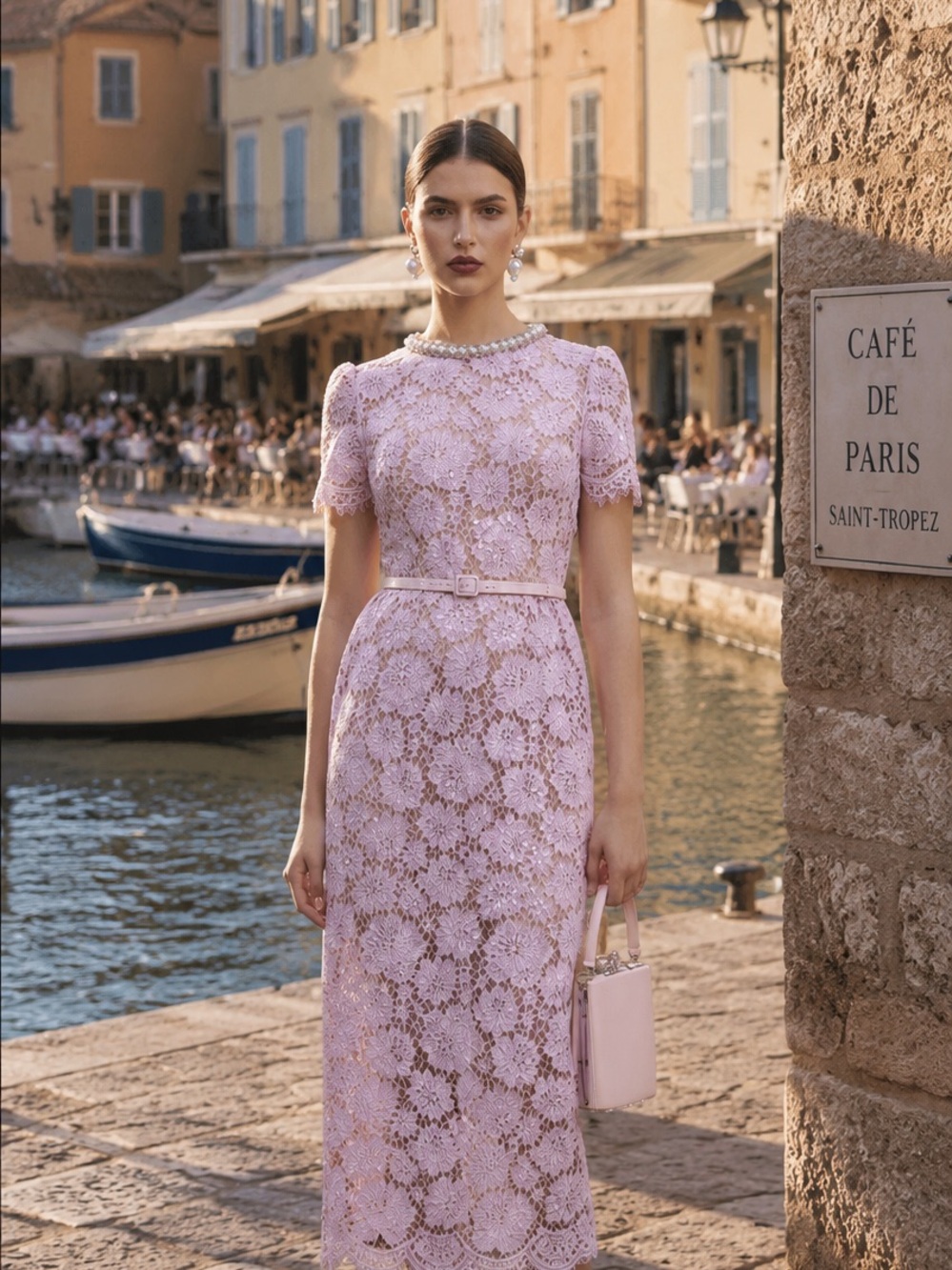 Self-Portrait Pale Lavender Lace Midi Dress